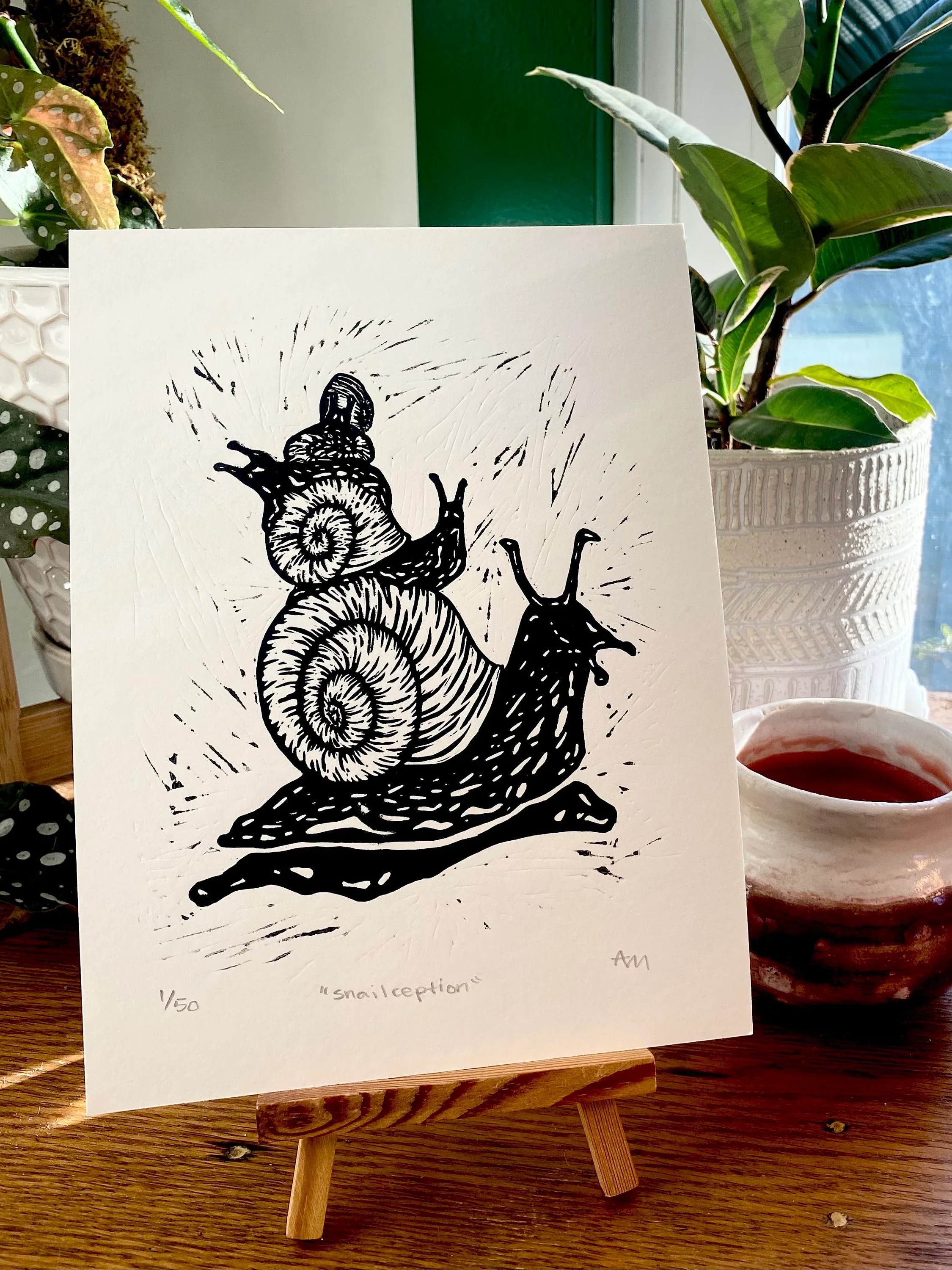 "snailception" - original linocut print