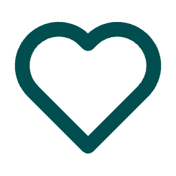 Outline of a heart-shaped symbol in teal on a black background.