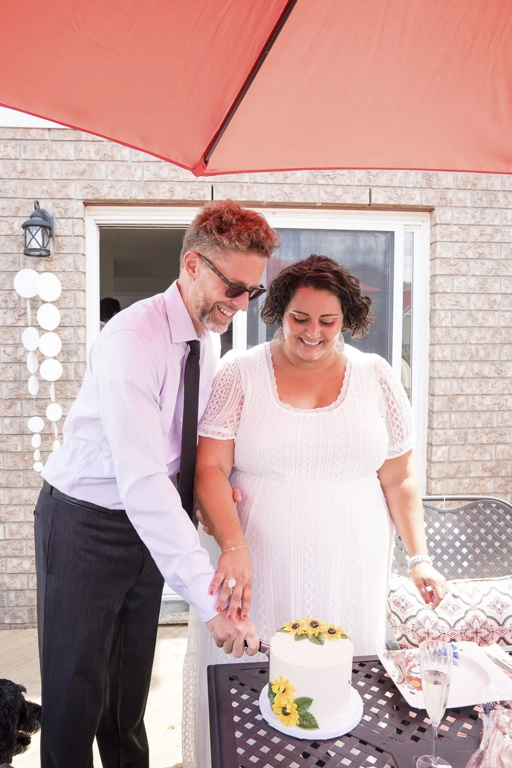 Sophia Apostol and husband chris, cutting the cake at their wedding