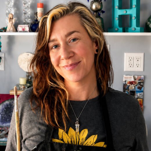 Jessica, massage therapist specializing in nervous system reset, art therapy, and sound baths