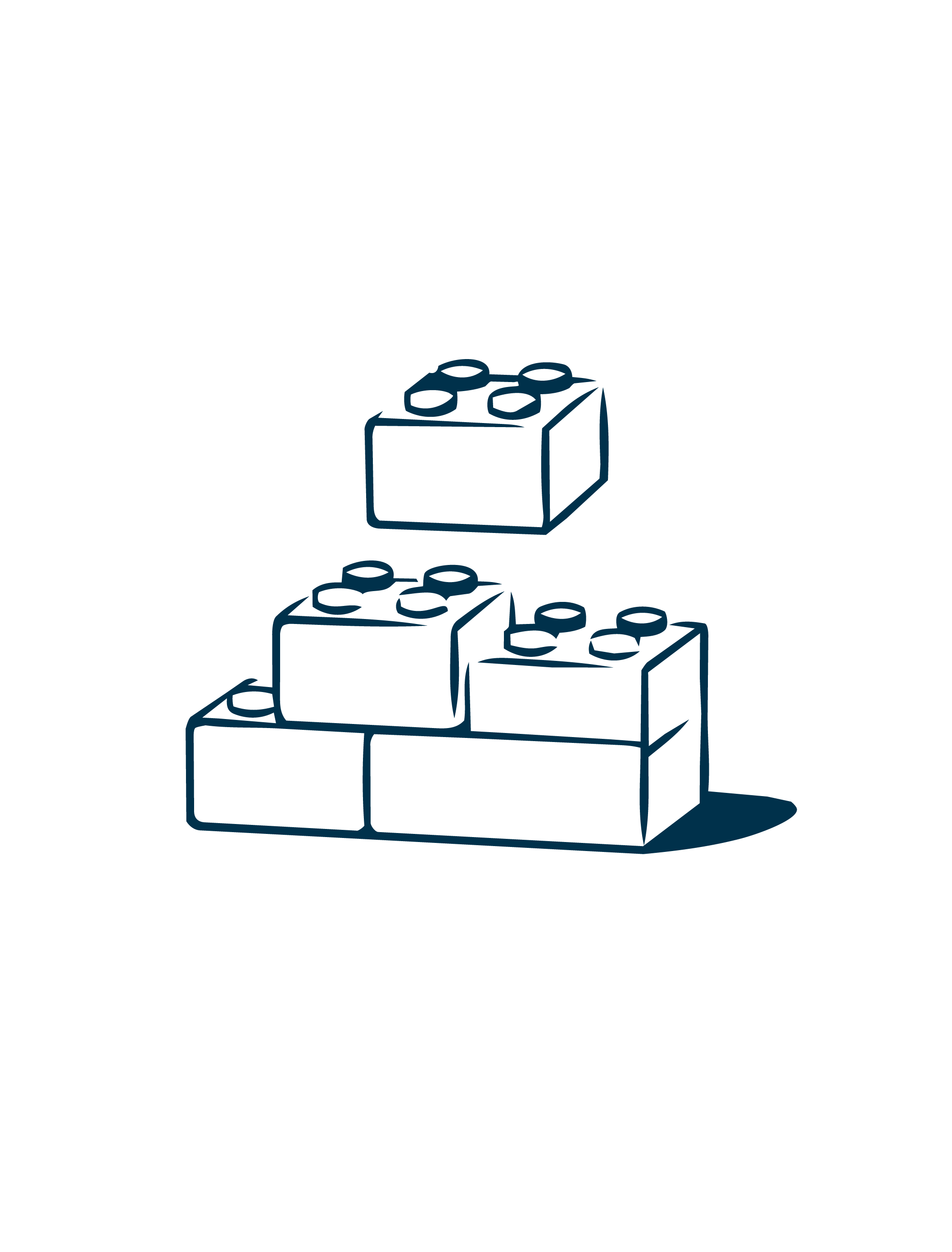 Drawing of several toy building blocks stacked on top of each other, with some falling off.