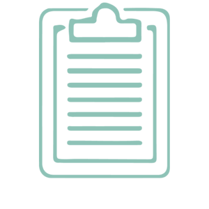 Outline of a clipboard with a sheet of paper and lines of text.
