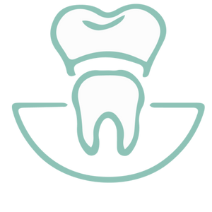 A cartoon illustration of a tooth with a dental mirror and dental lamp.