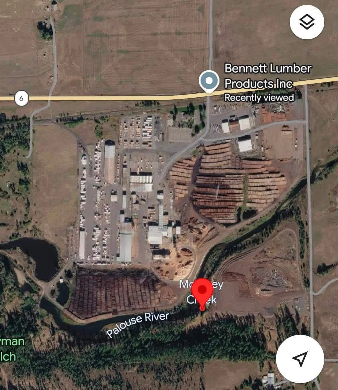 The location of the Palouse River where Hazel’s bedding was found.