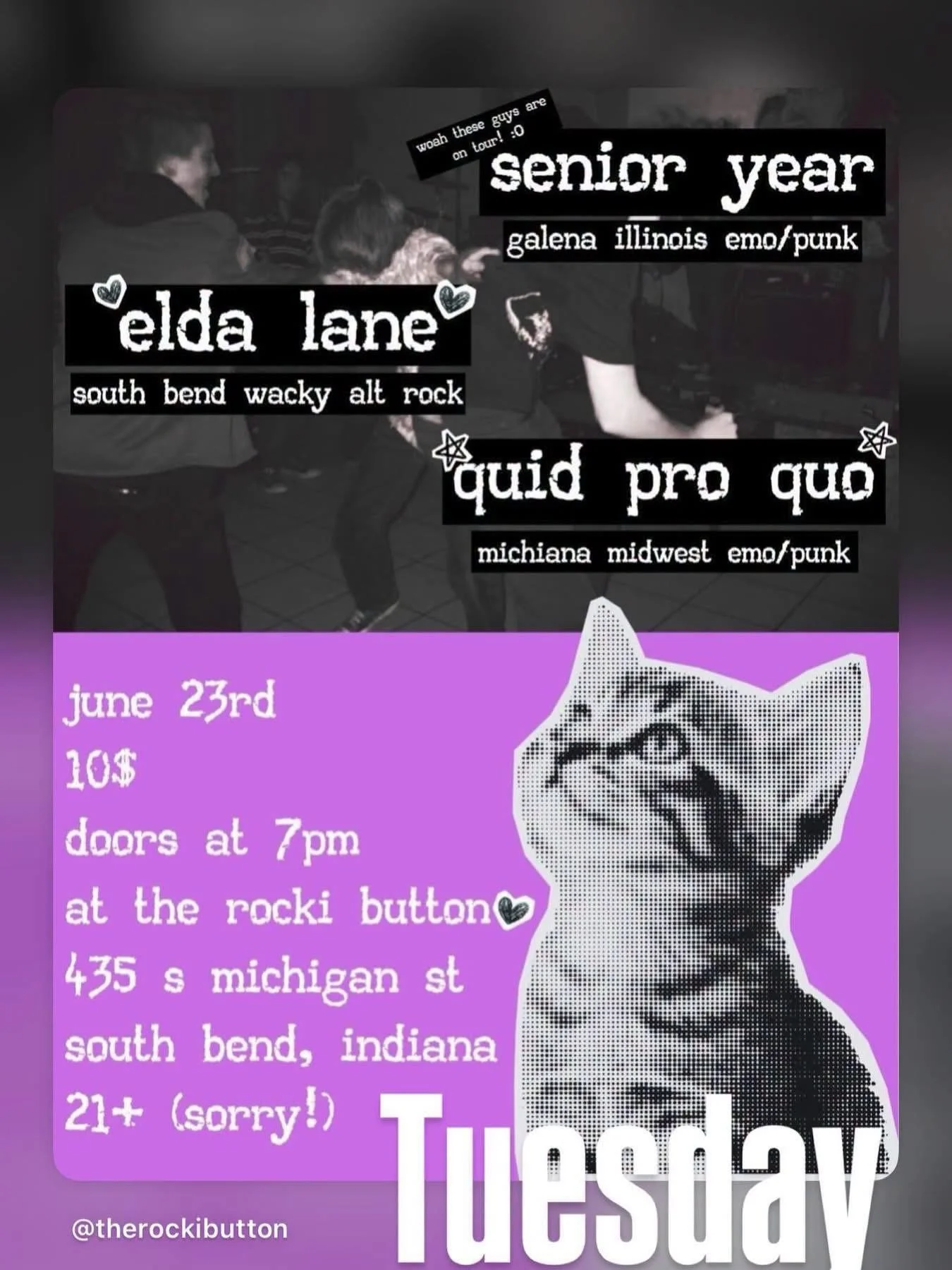 This Week at The Rocki Button 🎉

We&rsquo;ve got live music, karaoke,and a laid-back Sunday for the vinyl lovers. Here&rsquo;s what&rsquo;s happening this week:

⸻

🎸 TONIGHT (TUESDAY) &ndash; @senior.year8 , @qpqband , &amp; @elda_lane_band 

We&r