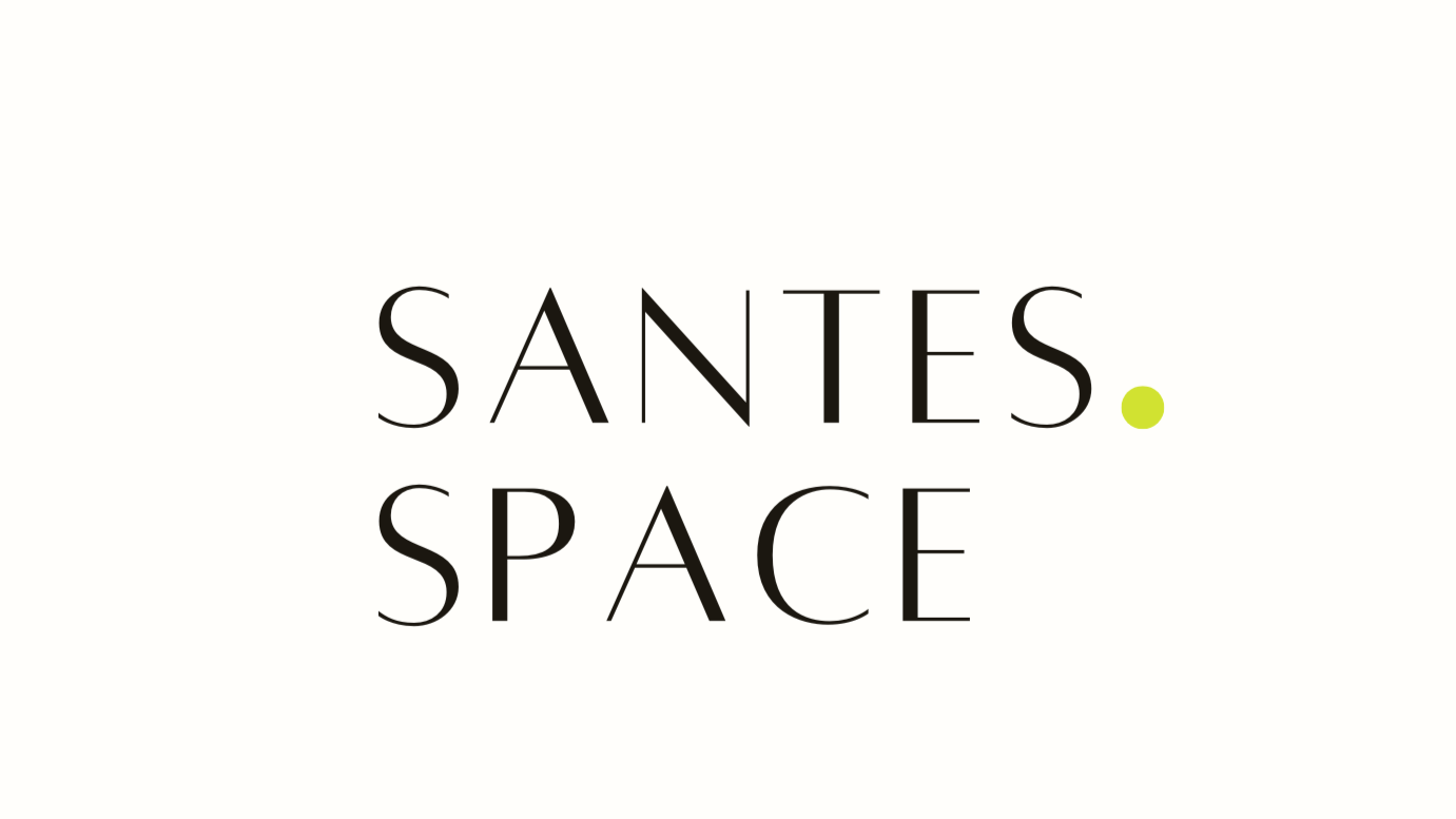 SANTES SPACE logo in black text on a white background with a small green dot.