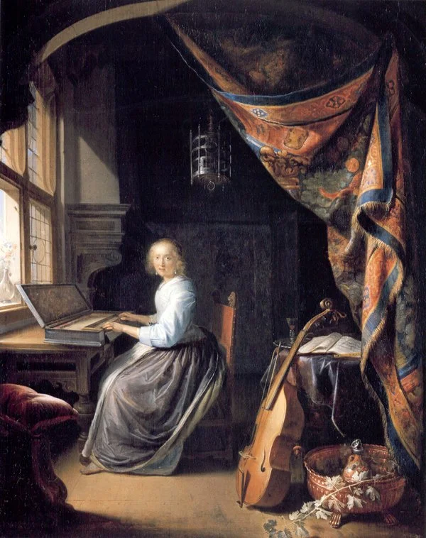 A Lady Playing the Clavichord by Gerrit Dou, 1665