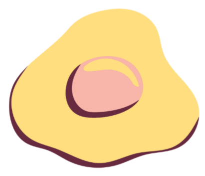 Cartoon-style egg logo with a pink yolk.