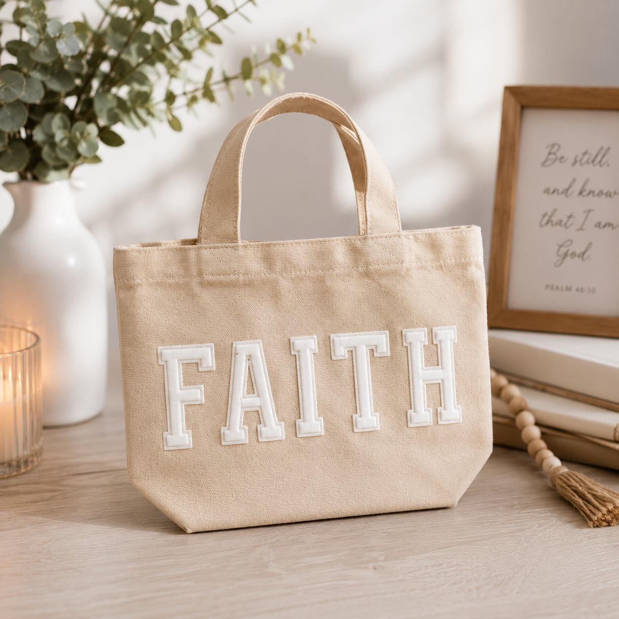 Mini Tan Faith Tote Bag