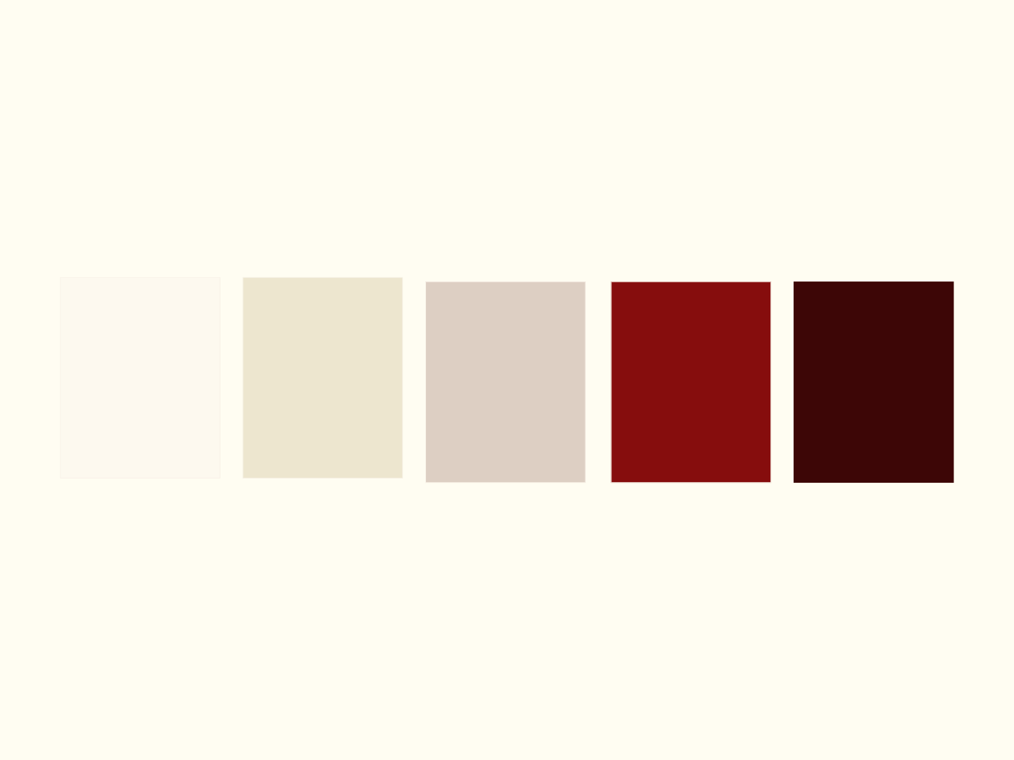 Six vertical color swatches ranging from white to dark red, arranged from left to right on a cream background.