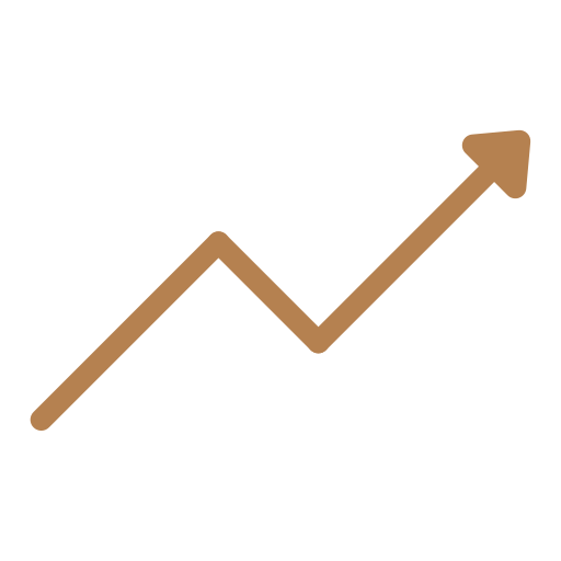 An upward trending arrow, representing growth or increase.