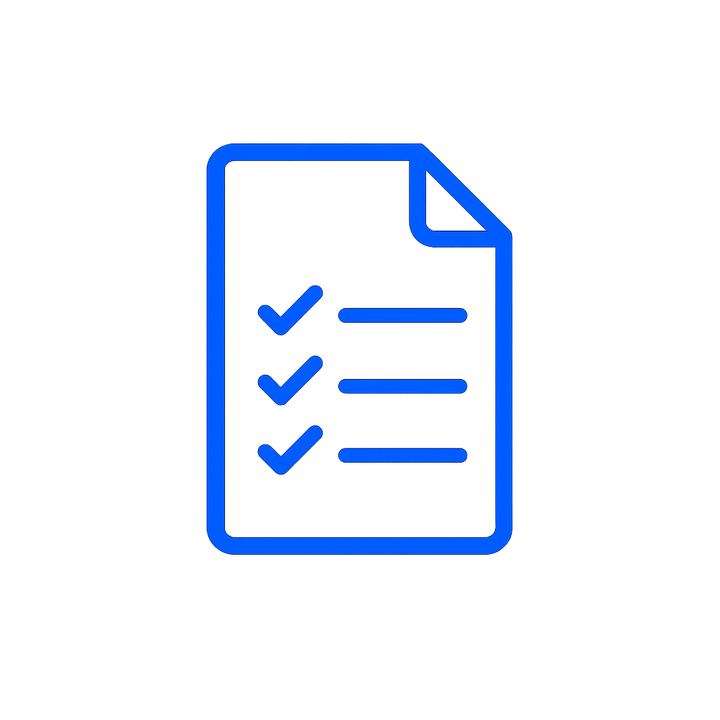 Checklist icon representing standardized scoring, all facilities scored using the same rubric for consistency