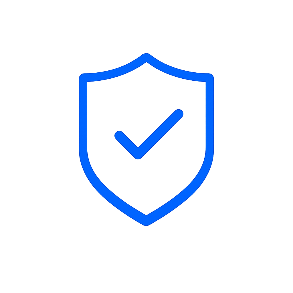 Shield checkmark icon representing a no pay to play ranking policy, scores based solely on existing conditions
