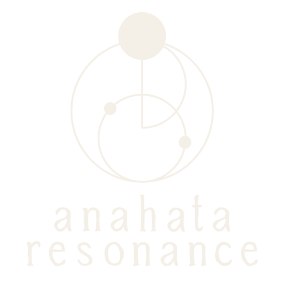 Logo for Anahata Resonance featuring a white geometric design resembling planets and orbits on a black background, with the text 'anahata resonance' below.