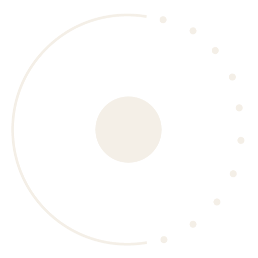 A black background with a white circle in the center, surrounded by a large white arc on the left and a series of small white dots on the right, resembling a clock or celestial diagram.