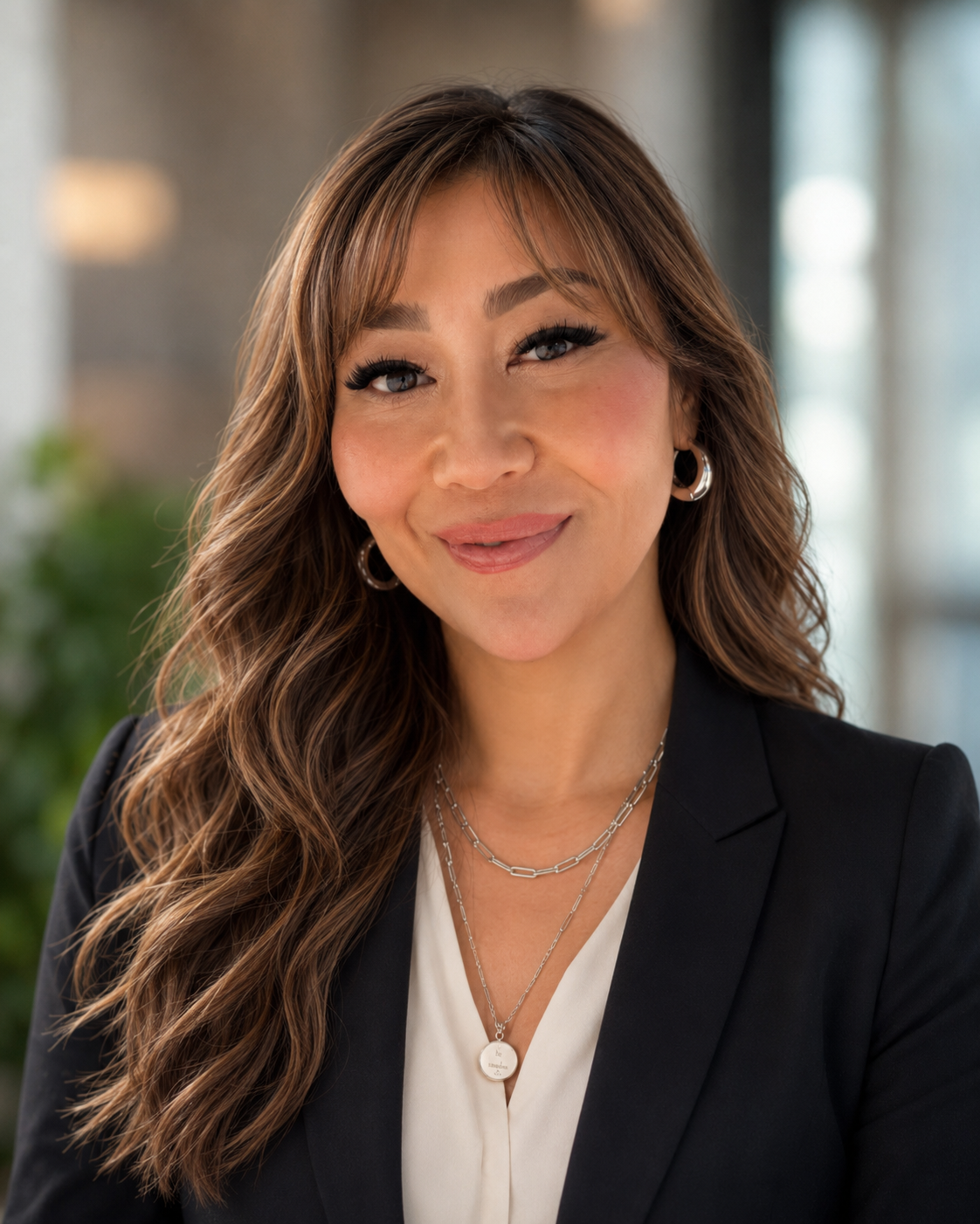 Portrait of a woman smiling in a black blazer.