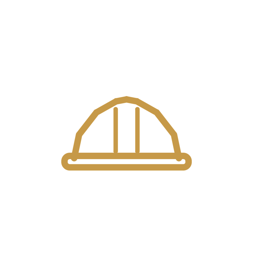 A yellow construction hard hat icon on a black background