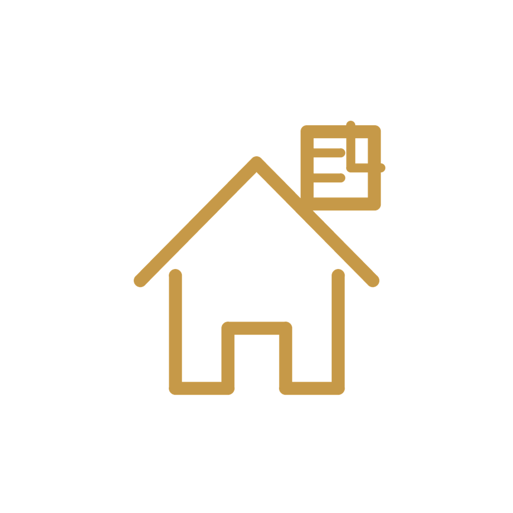 Gold outline of a house with a chimney