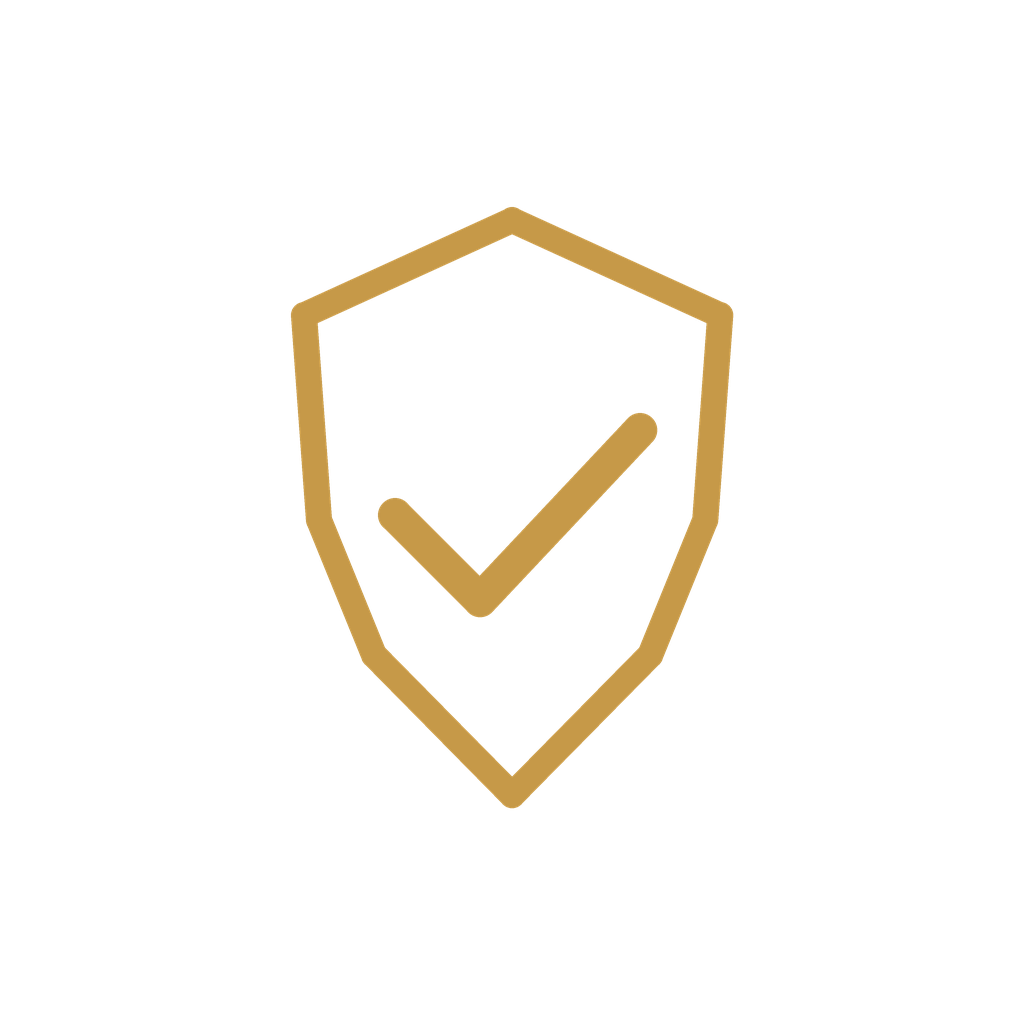 Gold shield with checkmark symbol, representing security or protection.