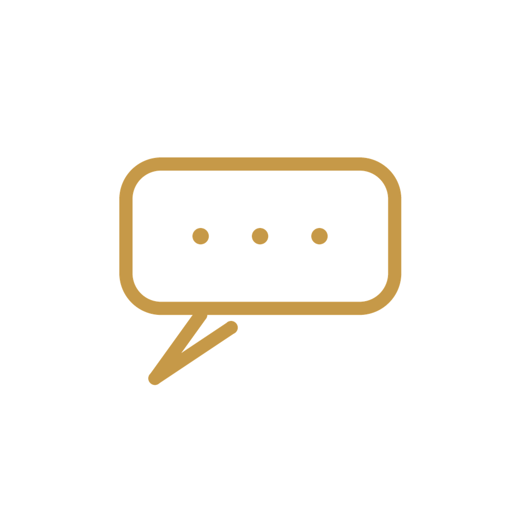Gold speech bubble icon with three dots, indicating communication or messaging.
