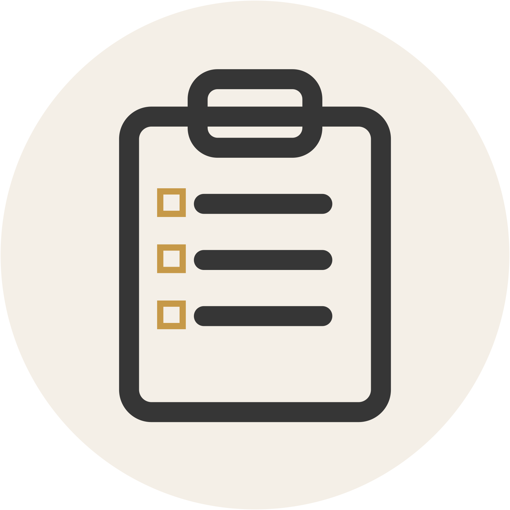 Icon of a clipboard with a checklist, featuring checkboxes and lines representing text.