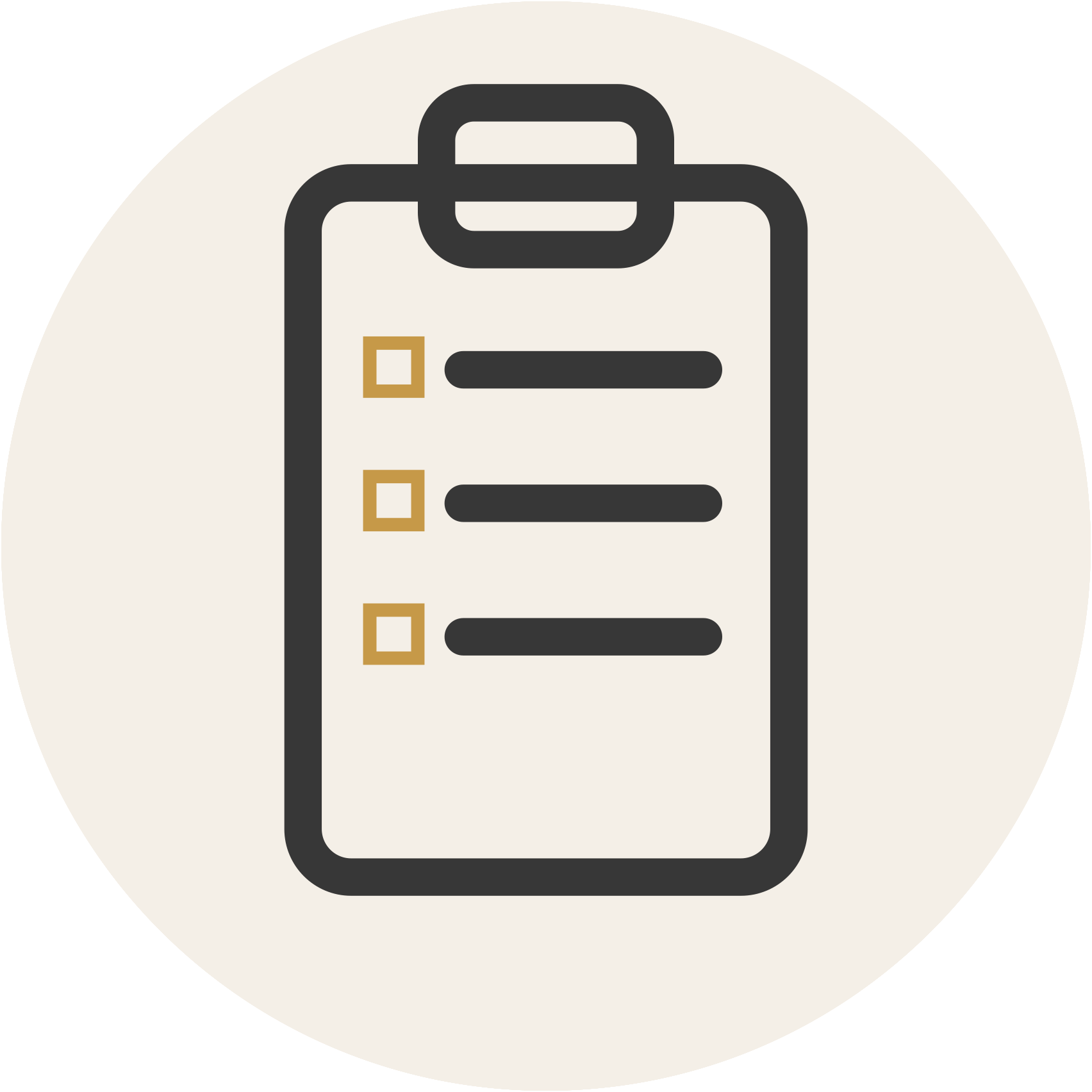 Icon of a white backpack with black outline and black straps, featuring four horizontal black lines and three small square-yellow checkboxes.