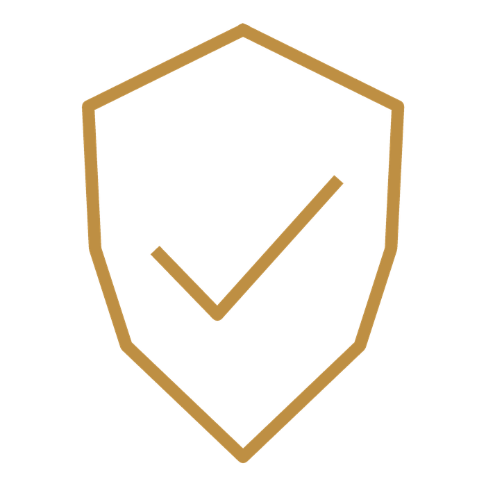 Gold-colored shield with a checkmark inside.