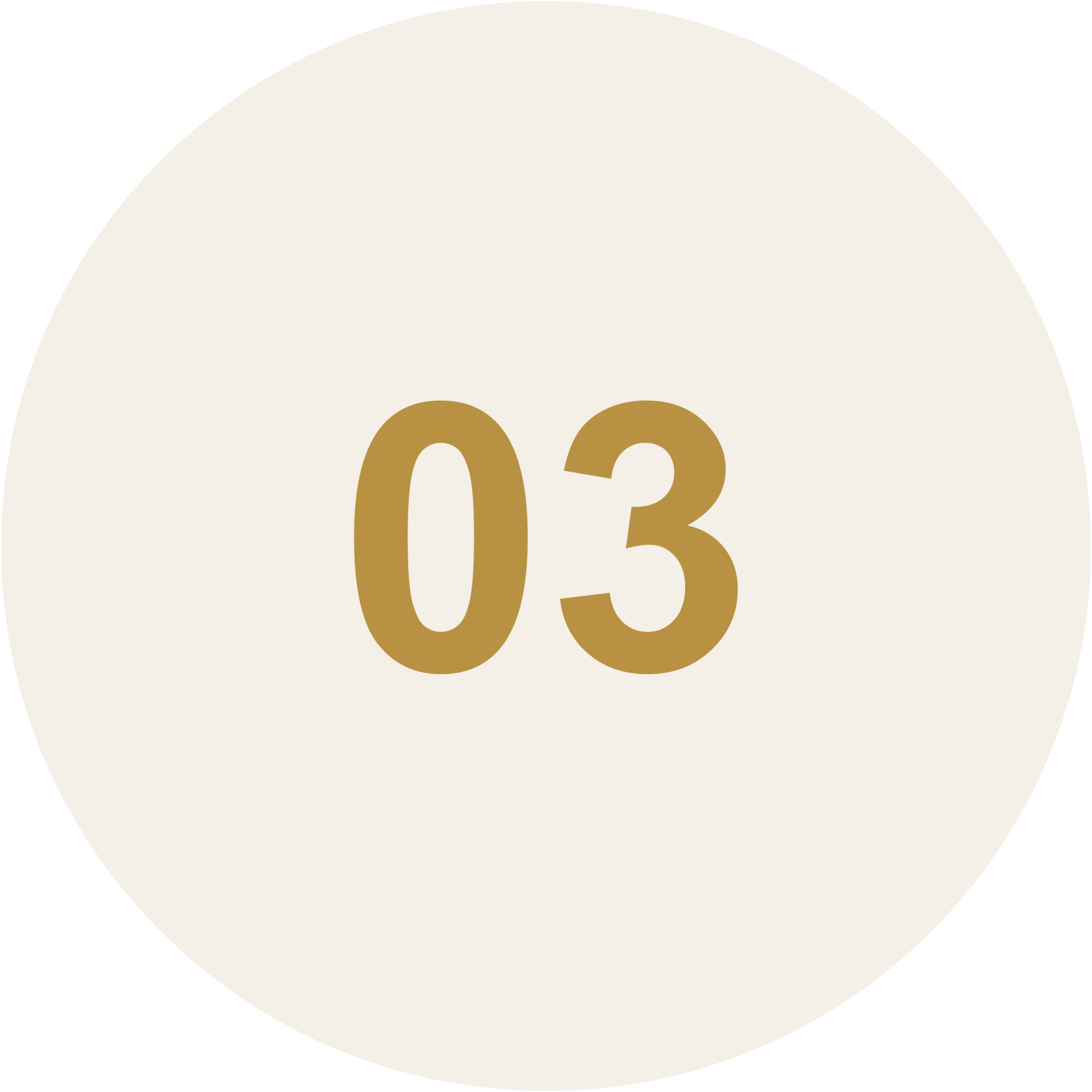 A white circular object with the number '03' written in large gold font in the center.
