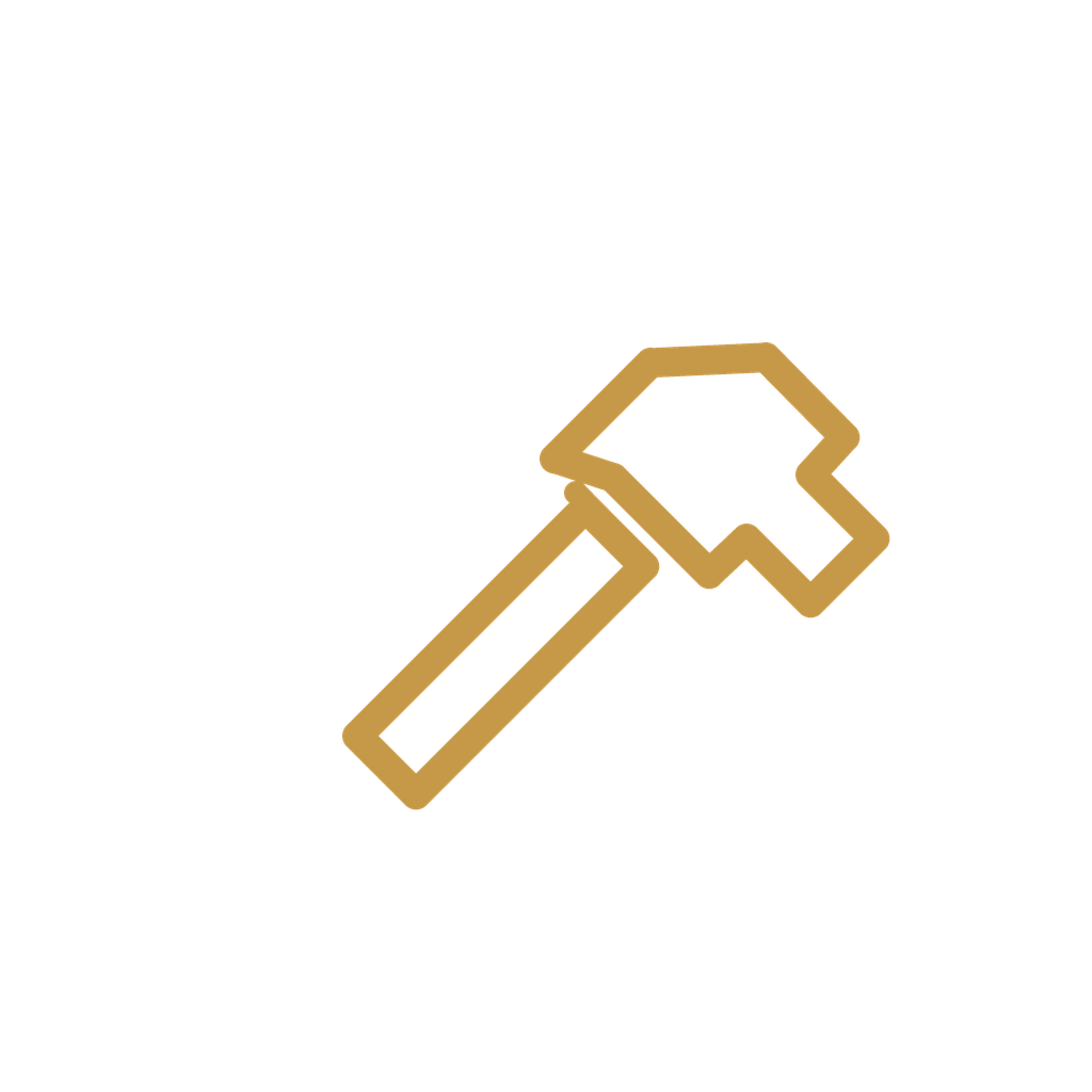 A gold outline of a hammer on a black background.
