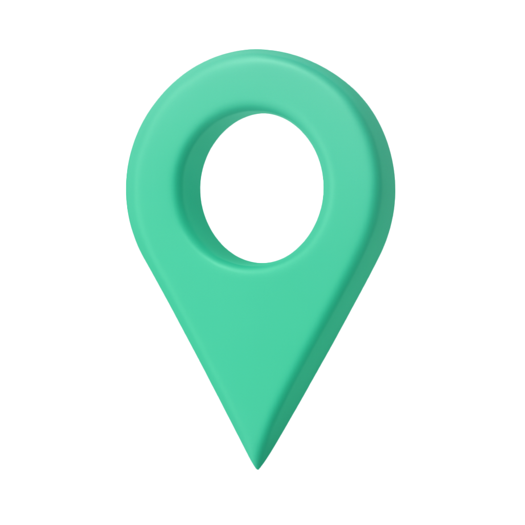 Close-up of a green map pin marker icon on a black background.