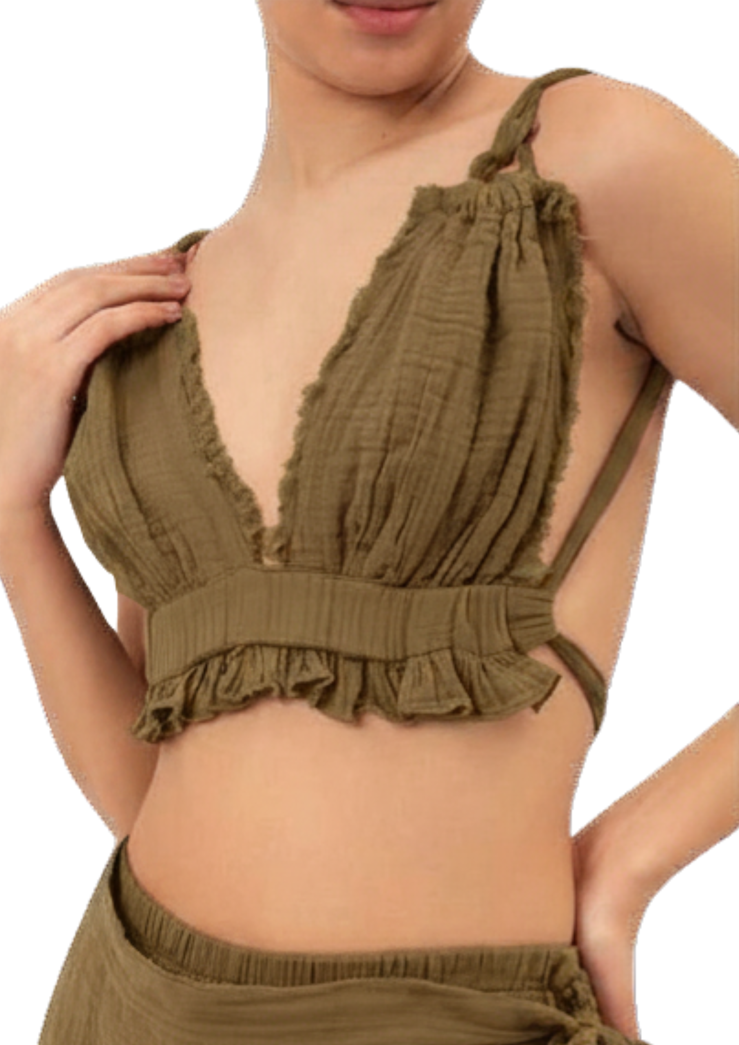 Ruffled halter bra top