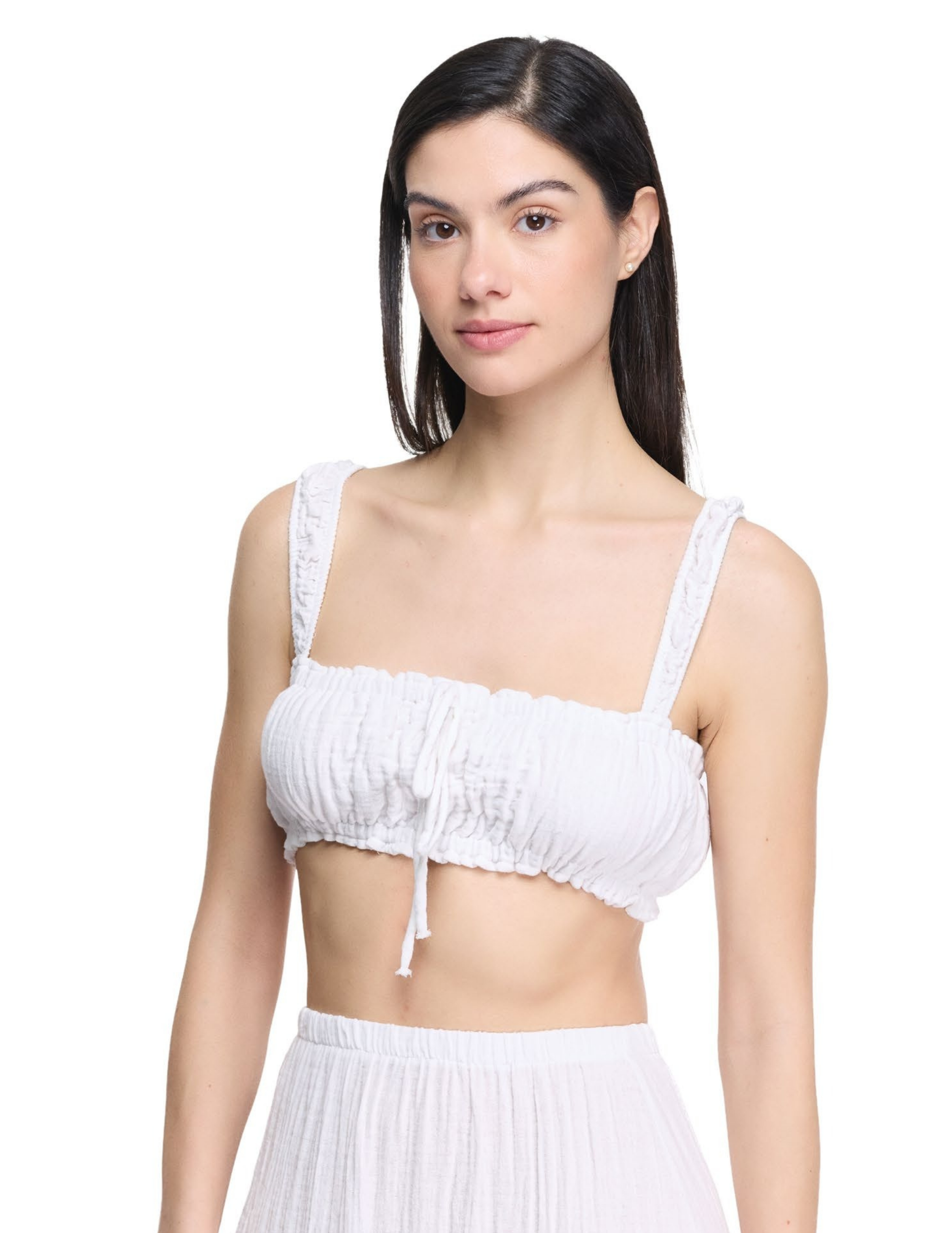 Ruched bandeau top with straps