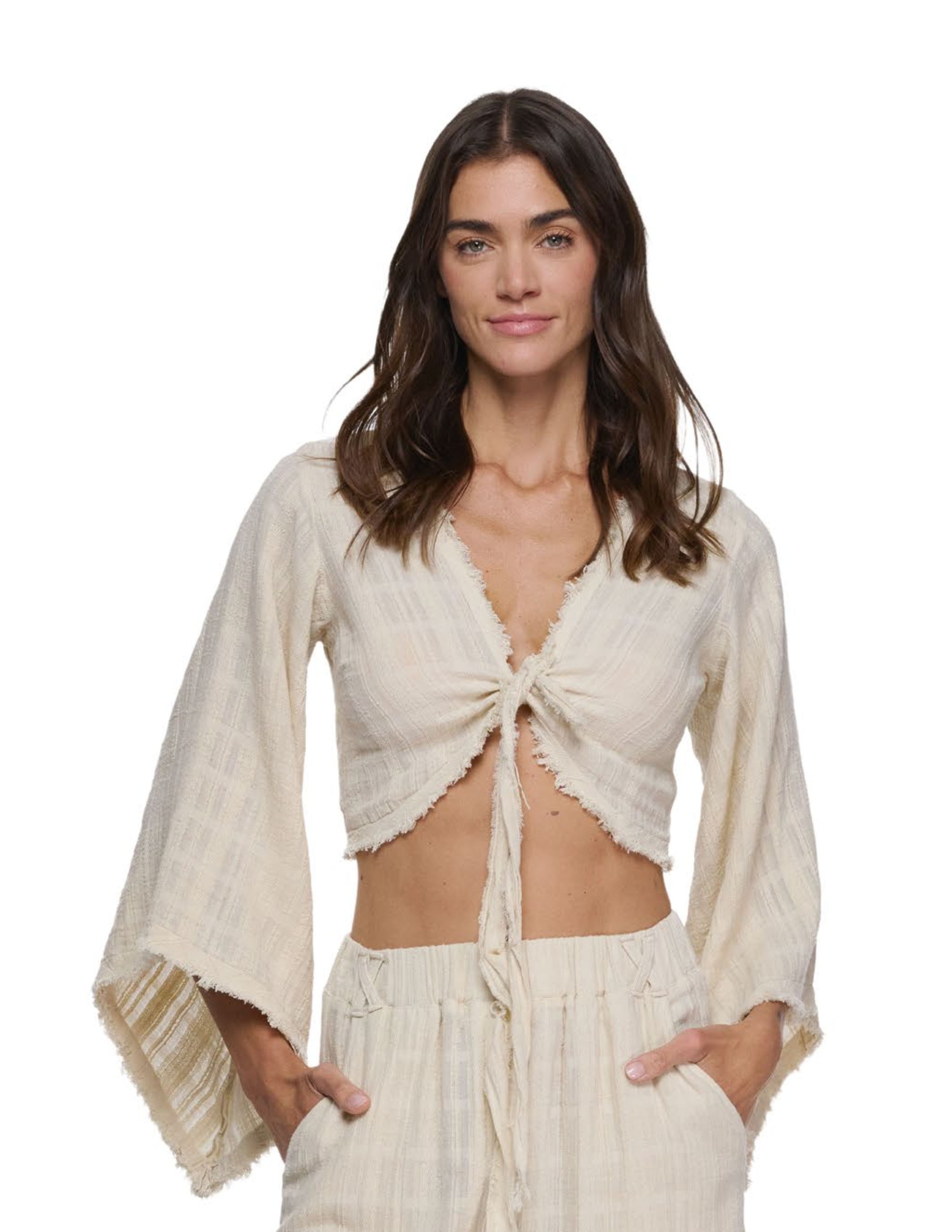 Cropped tie-front top