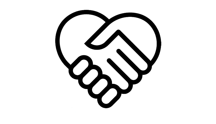 An outline of a handshake inside a heart shape with the word 'good' integrated into the handshake.