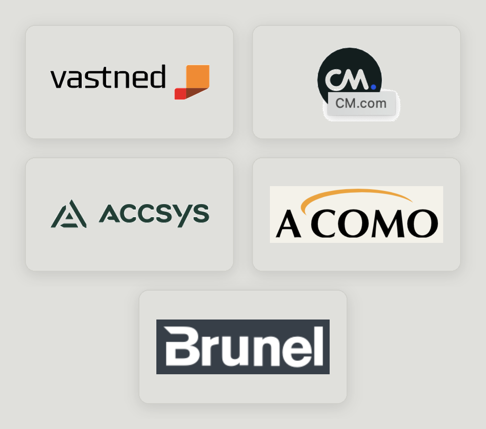 Collection of five logos of different companies or organizations on a light background.