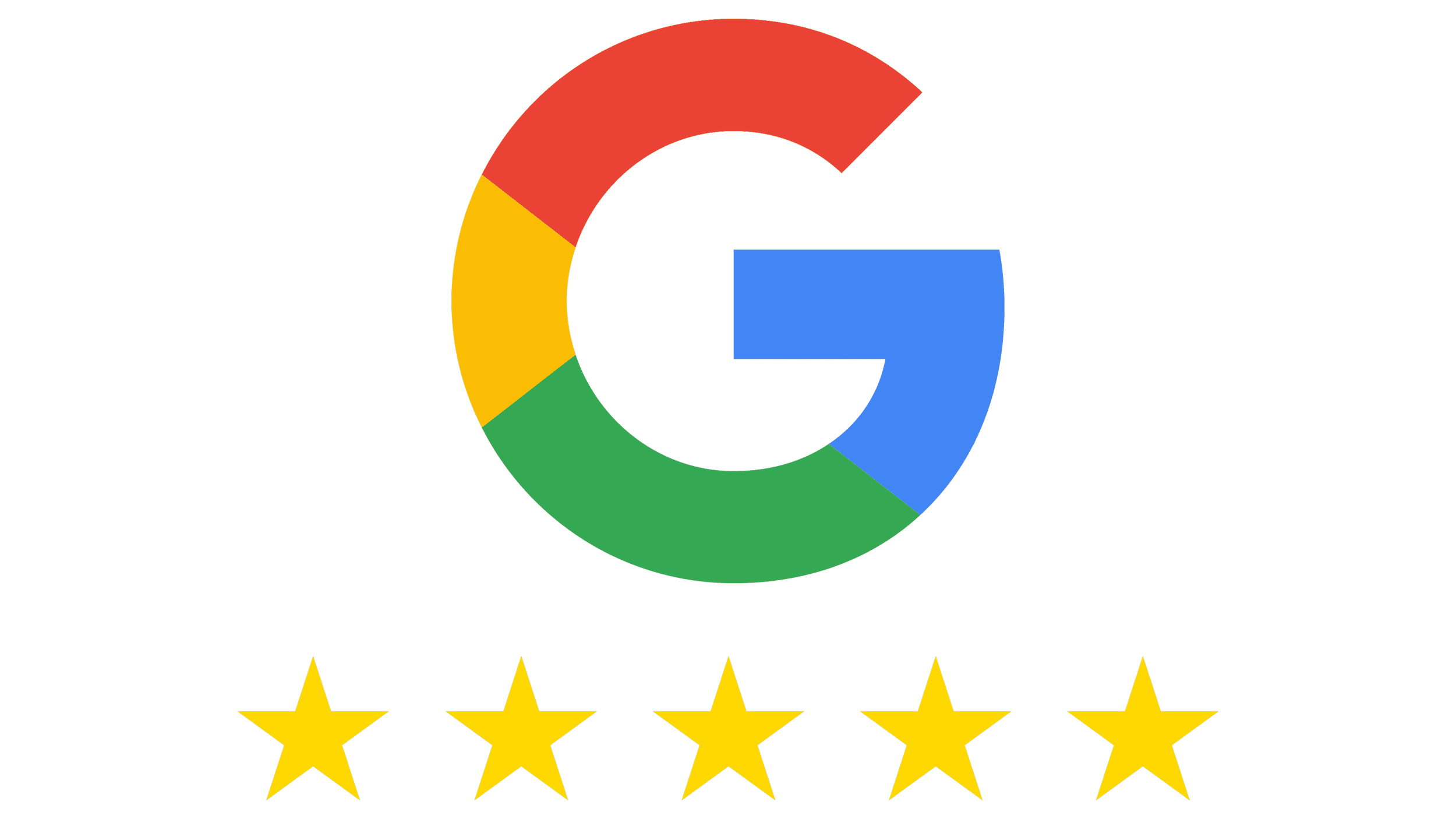 Google service quality rating with a five-star rating system and a circular colored logo of Google in the center.