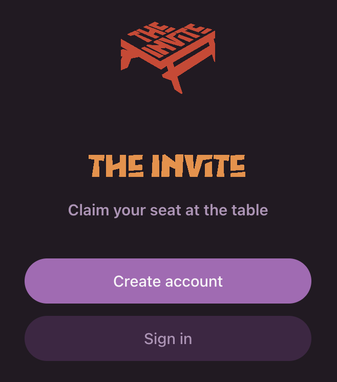 invite social platform login dark purple background red invite table logo