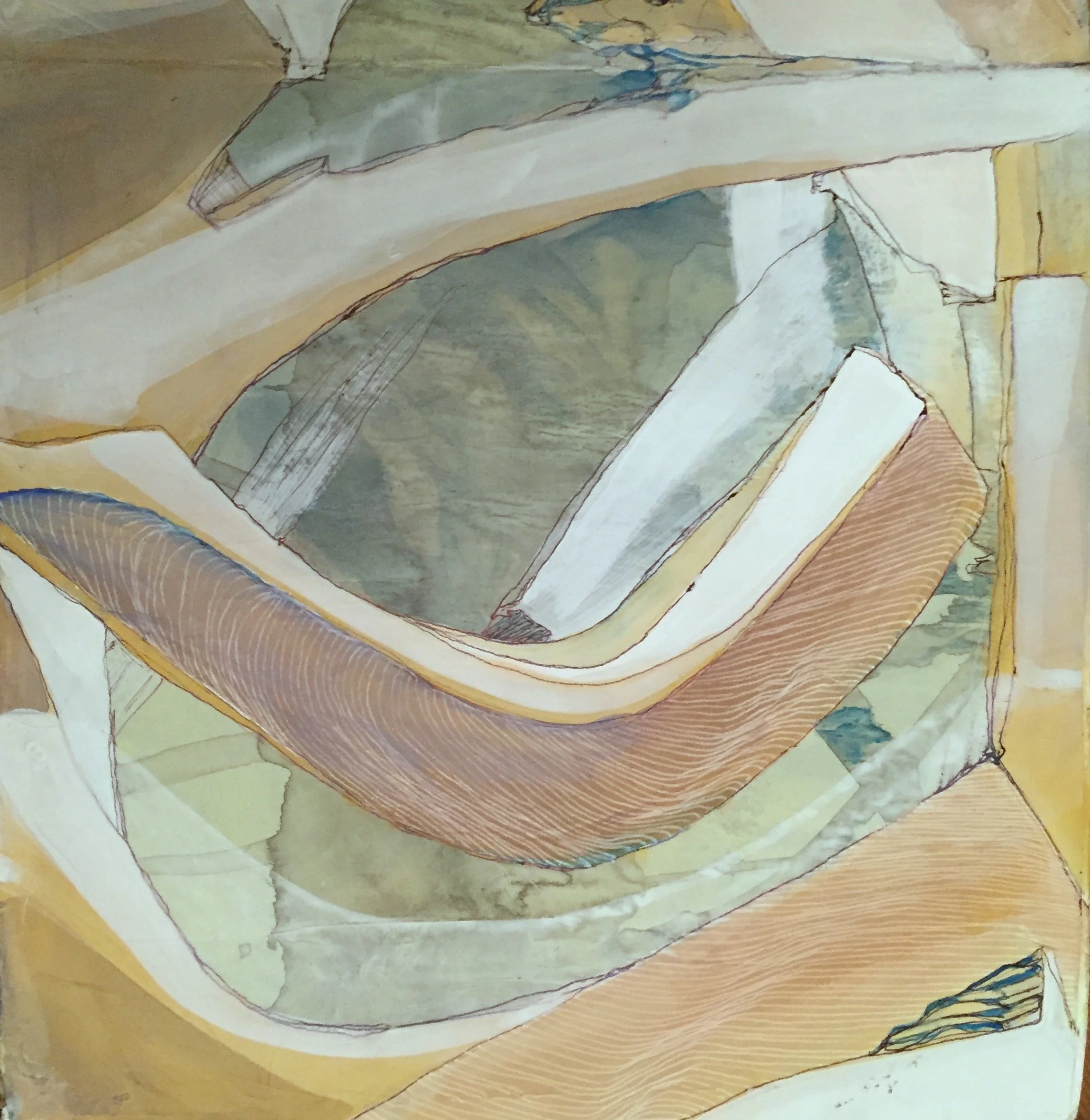 Watercolor painting of an open book with visible text and pages, set on a surface with some plant or tree roots in the background.