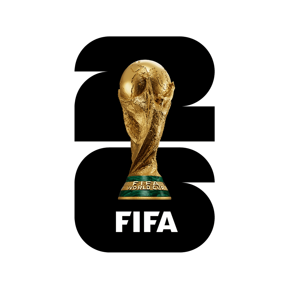 The image features a black background with the text '2026' in bold black numbers. Centered over the numbers is a golden FIFA World Cup trophy, with the word 'FIFA' beneath it in white text.