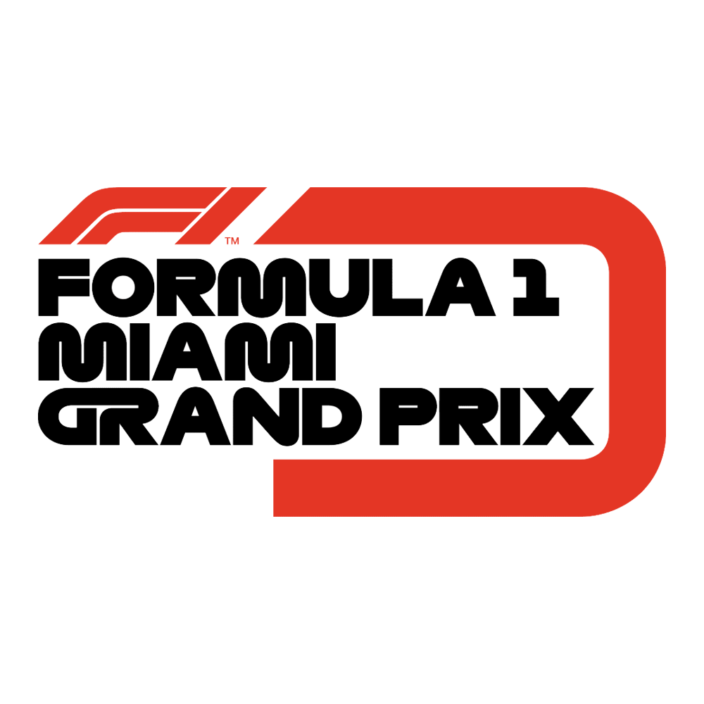 Logo for Formula 1 Miami Grand Prix with stylized red and white design and bold black text.