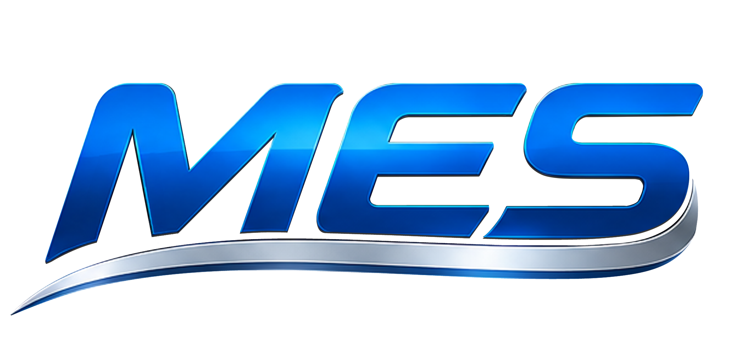 Logo of MES, the company Mobile Event Solutions, featuring bold blue letters 'MES' with a silver swoosh below.