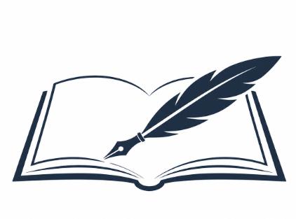 Open book with a quill pen resting on the pages.