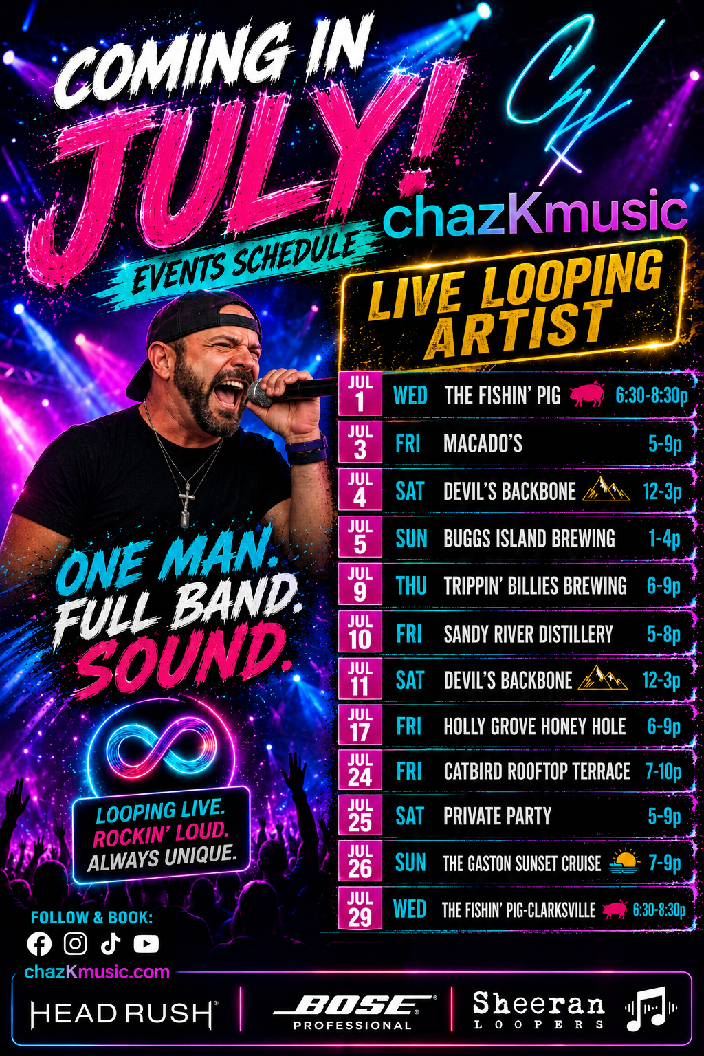 chazKmusic summer shows 2026 live music Virginia