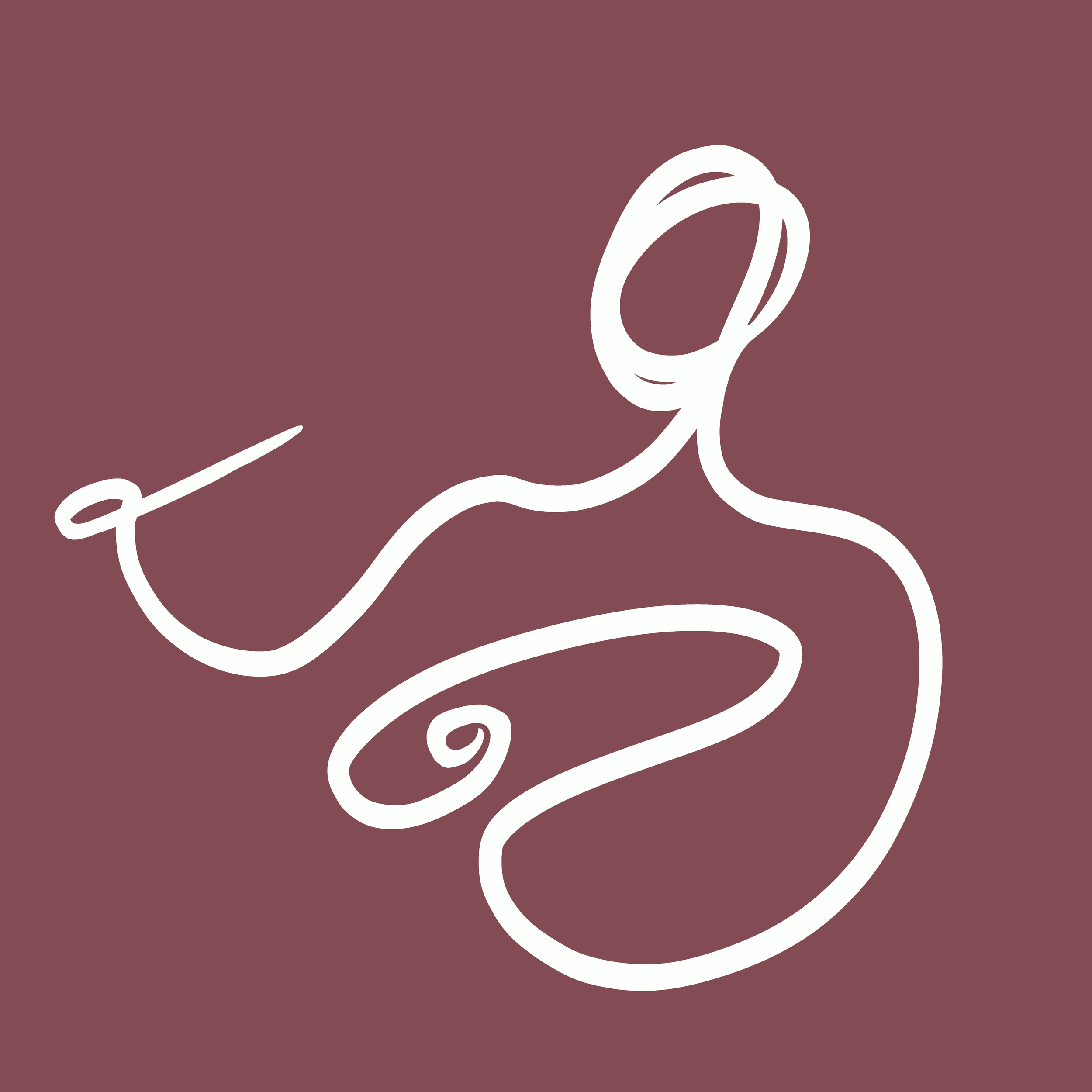 Line art illustration of a woman, with long hair, holding a phone to her ear, against a solid maroon background.