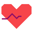 A red heart with a purple heartbeat line across it.