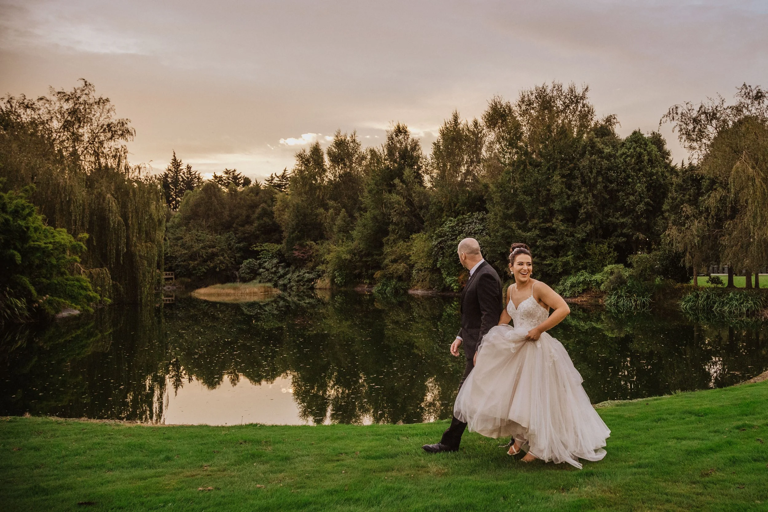 Bride and groom sunset photography