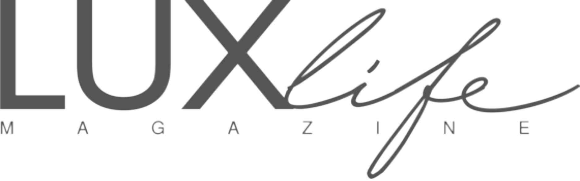 Logo for LUXe Life Magazine with large stylized text and smaller letters spelling magazine underneath.