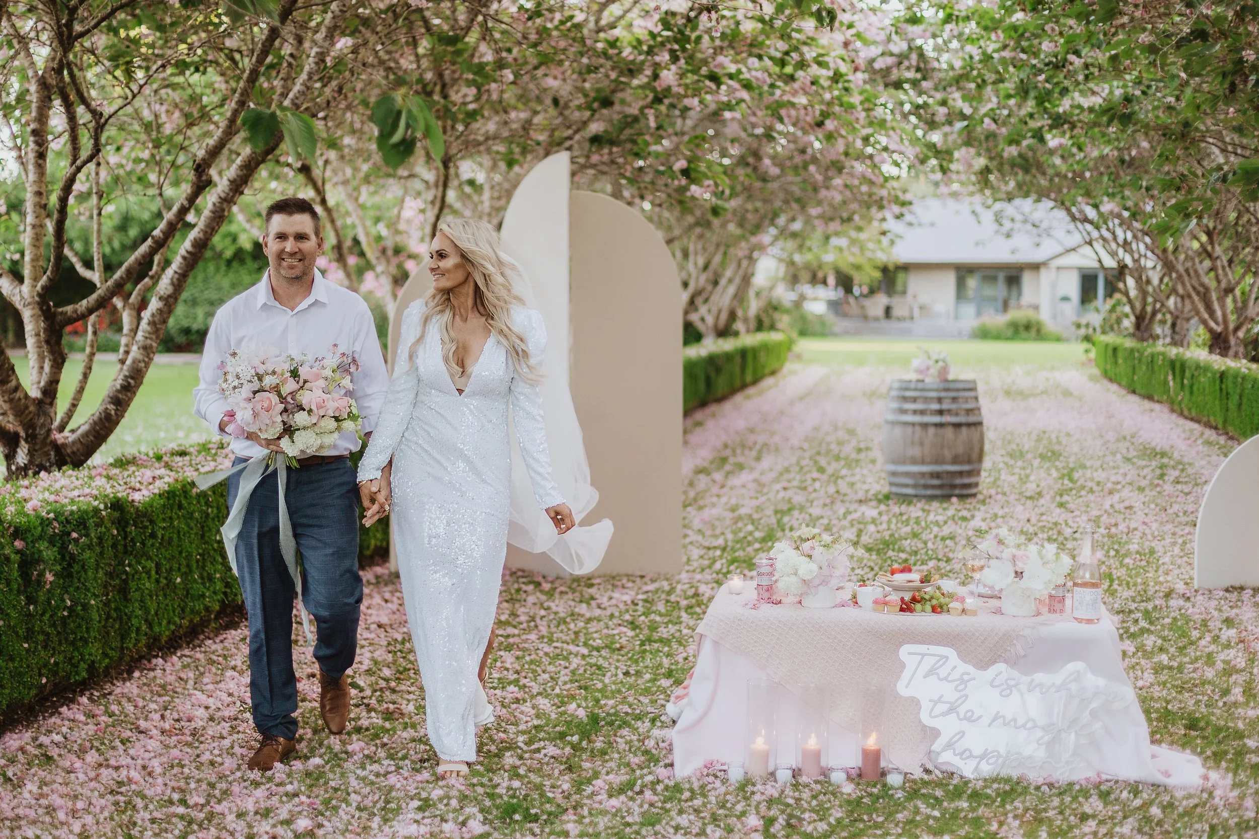 Geometric backdrop, ceremony, alter, florals, blush blossom, neutral (Copy)