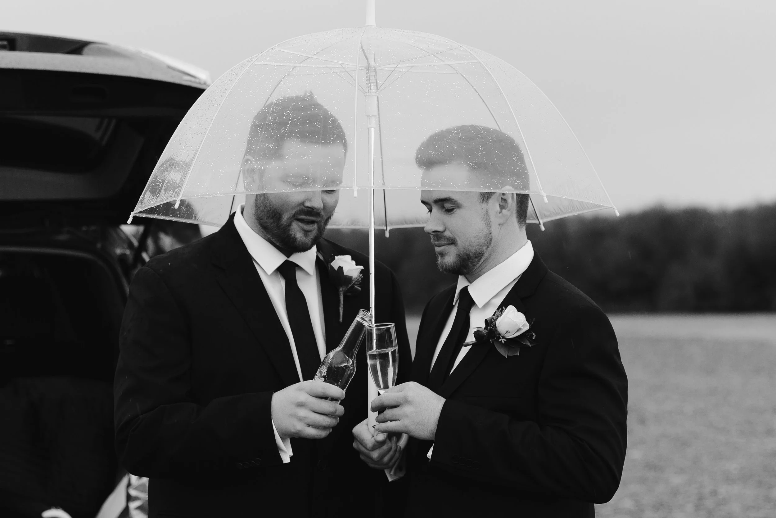 Clear Umbrellas and White Parasols