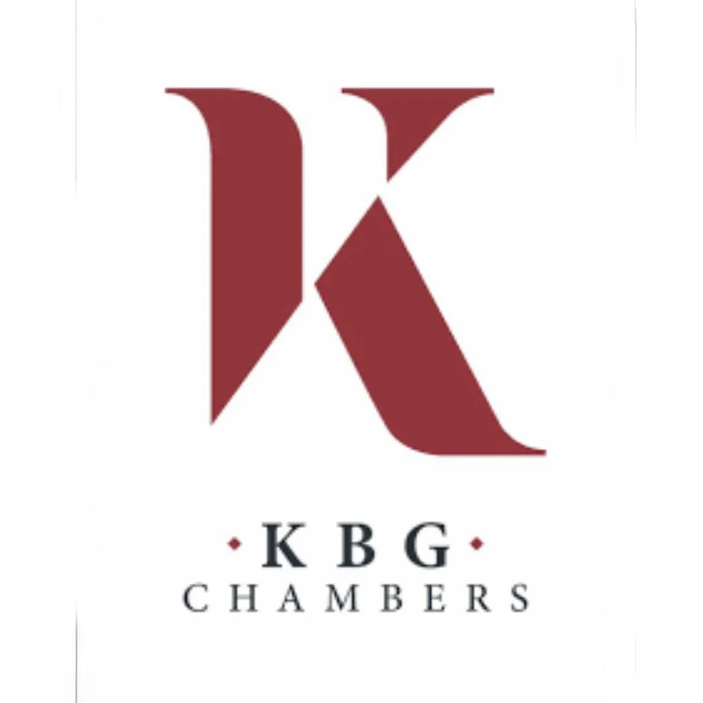 Logo with a large maroon letter 'K' and the text 'KBG CHAMBERS' below it.